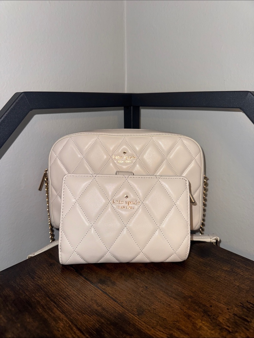 kate spade Quilted Cream Crossbody Bag with Matching Wallet Set